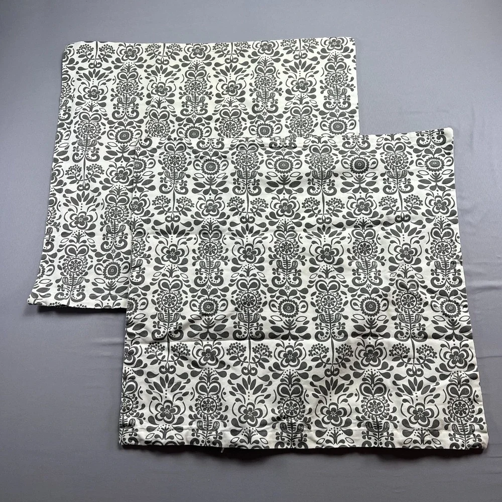Set Of 2 Ikea Akerkulla Euro Square Pillow Shams White Gray Paisley (26